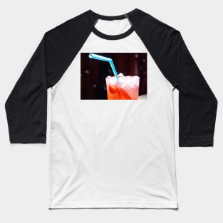 Refreshing Strawberry Drink with Blue Straw Baseball T-Shirt